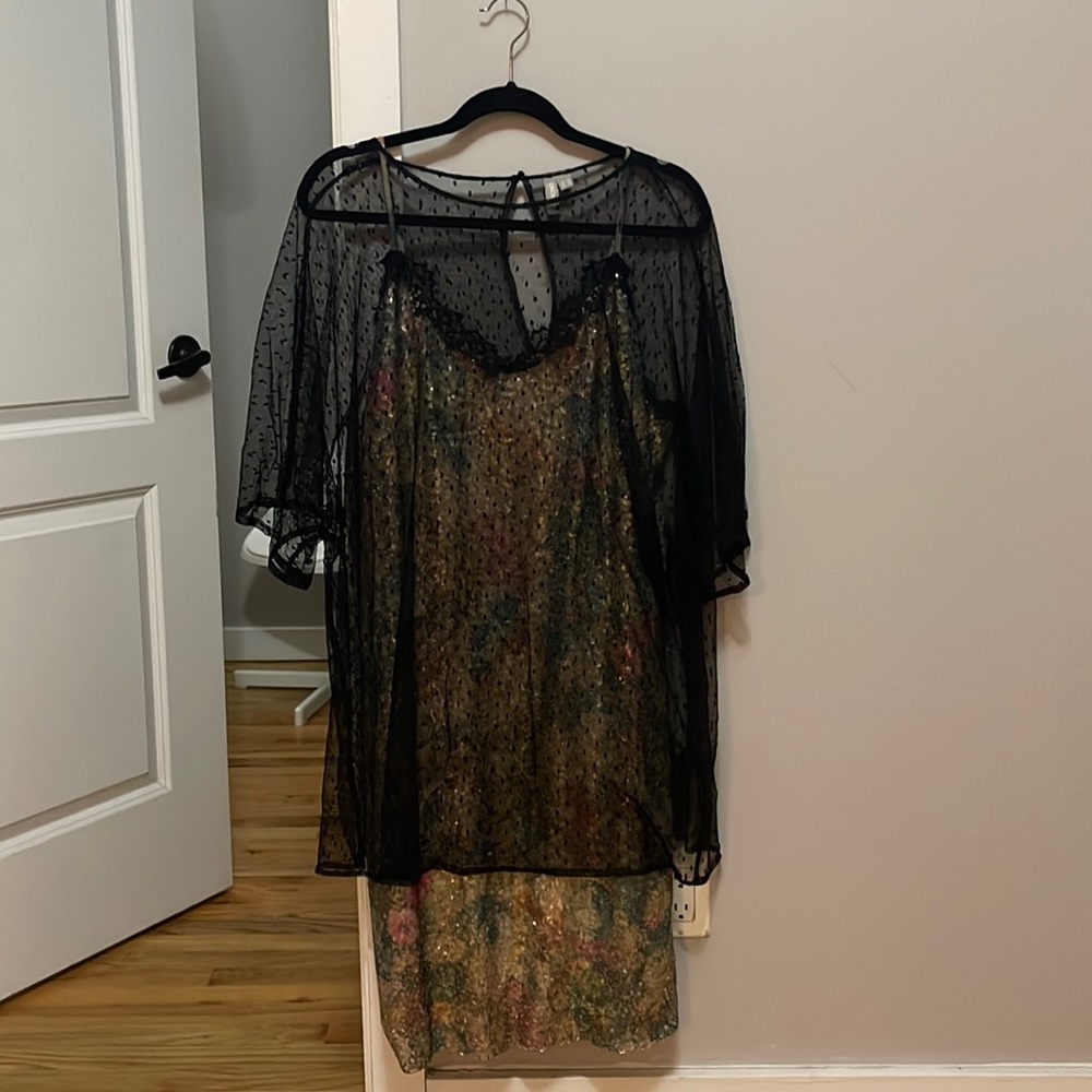 ASOS PLUS Sequin Slip Dress with Lace Smock Overlay
